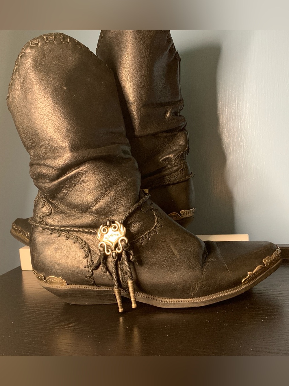 Zodiac vintage black leather slouchy western boots